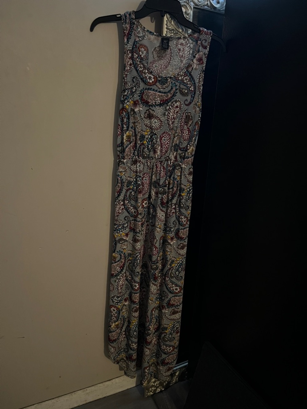 Lilidy Paisley Maxi Dress in Gray, Burgundy & Yellow